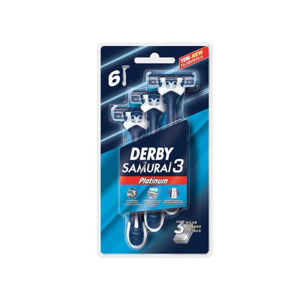 خودتراش مردانه 3 لبه پلاتینیوم سامورایی Derby Samurai 3 بسته 6 عددی