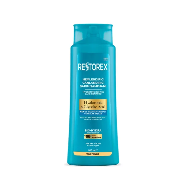 شامپو آبرسان مو رستورکس RESTOREX مدل HYALURONIC & GLYCOLIC ACID (آبی) حجم 500 میلی لیتر
