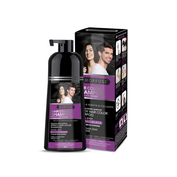 شامپو رنگ مورفوس MORFOSE مدل NATURAL BLACK رنگ مشکی طبیعی حجم 420 میلی لیتر