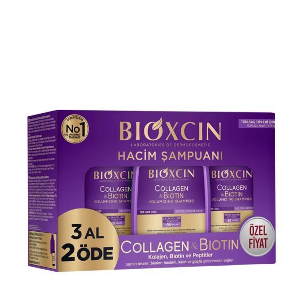 شامپو ضد ریزش بیوکسین BIOXCIN مدل Collagen & Biotin حجم 300 میلی لیتر بسته 3 عددی