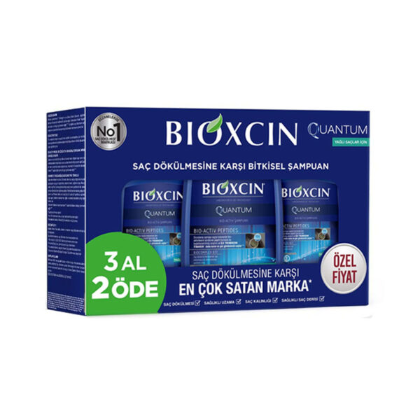 شامپو ضد ریزش بیوکسین Bioxcin مدل QUANTUM مناسب موی چرب حجم 300 میلی لیتر بسته 3 عددی