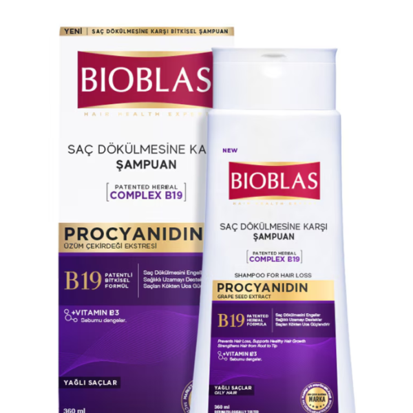 شامپو ضد ریزش مو بیوبلاس BIOBLAS مدل COMPLEX B19 (مو چرب) حجم 360 میلی لیتر