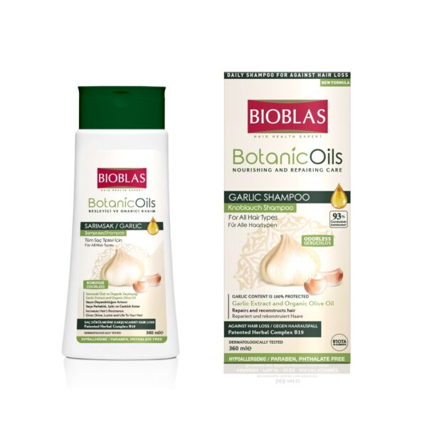 شامپو ضد ریزش مو بیوبلاس BIOBLAS مدل GARLIC (سیر) حجم 360 میلی لیتر