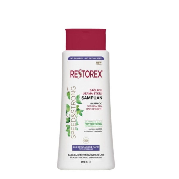 شامپو ضد ریزش مو رستورکس RESTOREX مدل ALL HAIR TYPES (انواع مو- بنفش) حجم 500 میلی لیتر