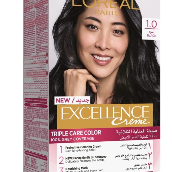 کیت رنگ مو لورال LOREAL سری EXCELLENCE CREME شماره 1.01 رنگ مشکی پر کلاغی