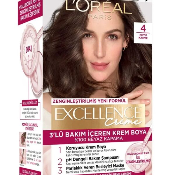 کیت رنگ مو لورال LOREAL سری EXCELLENCE CREME شماره 4 رنگ قهوه ای تیره