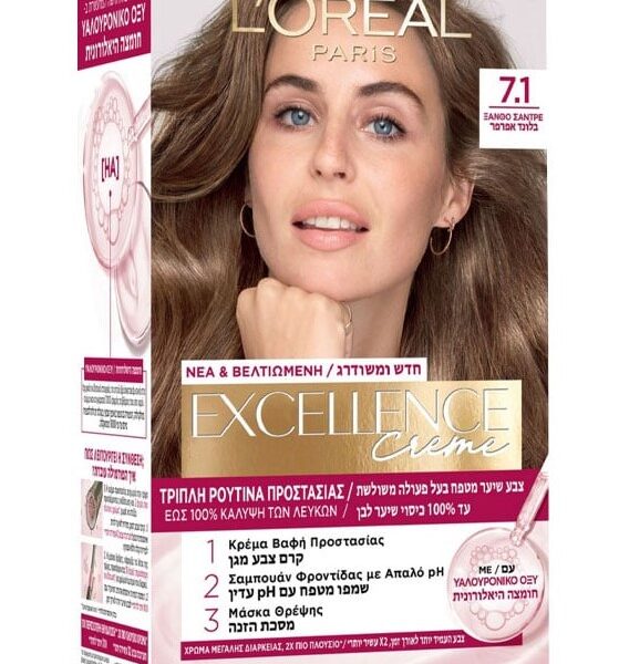 کیت رنگ مو لورال LOREAL سری EXCELLENCE CREME شماره 7.1 بلوند خاکستری