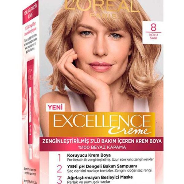 کیت رنگ مو لورال LOREAL سری EXCELLENCE CREME شماره 8 بلوند روشن