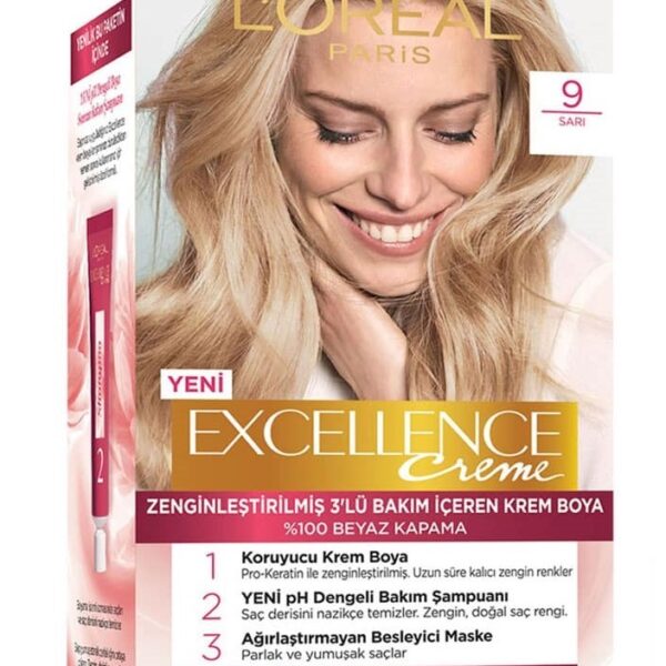 کیت رنگ مو لورال LOREAL سری EXCELLENCE CREME شماره 9 بلوند زیتونی